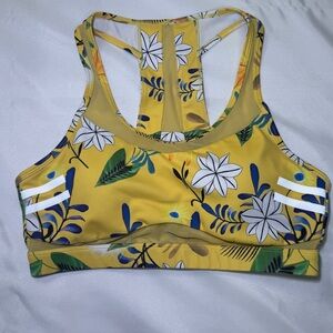 ZYIA Active‎ Yellow Reflective Light n Tight Mesh Floral Sports Bra Size Large